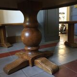 Solid oak and stone table with 3 benches