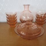 Set of 8 pink flared glasses and carafe