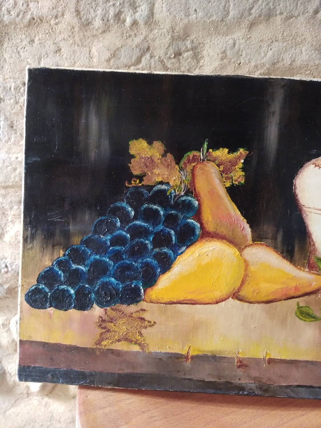 Oil on canvas still life with grapes