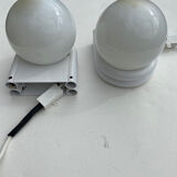 Pair of white and opaline metal wall lights