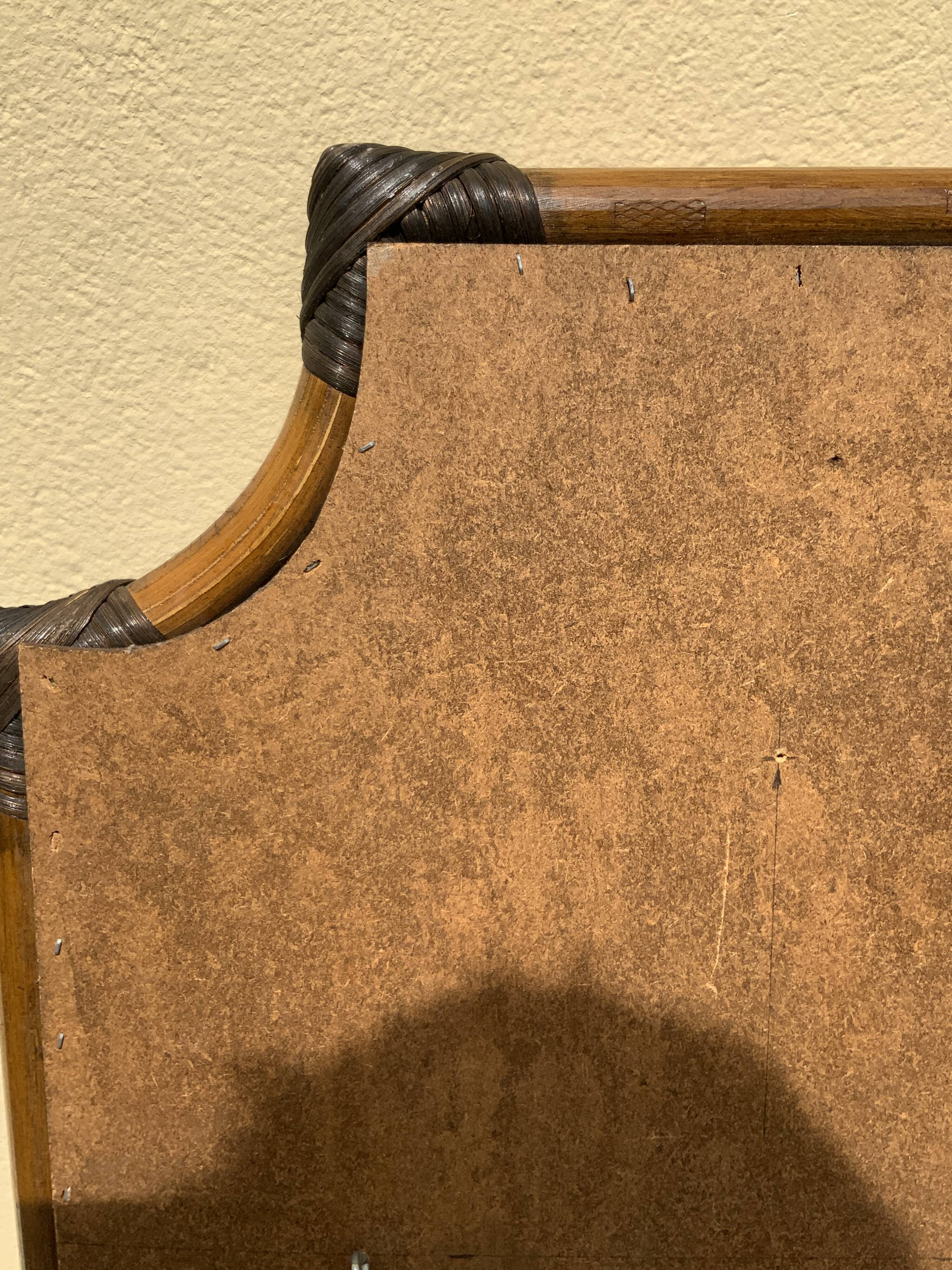 Large format retro decorative vintage wicker and rattan wood mirror