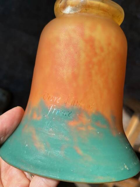 Set of 2 glass paste tulips, signed "art glass of France"