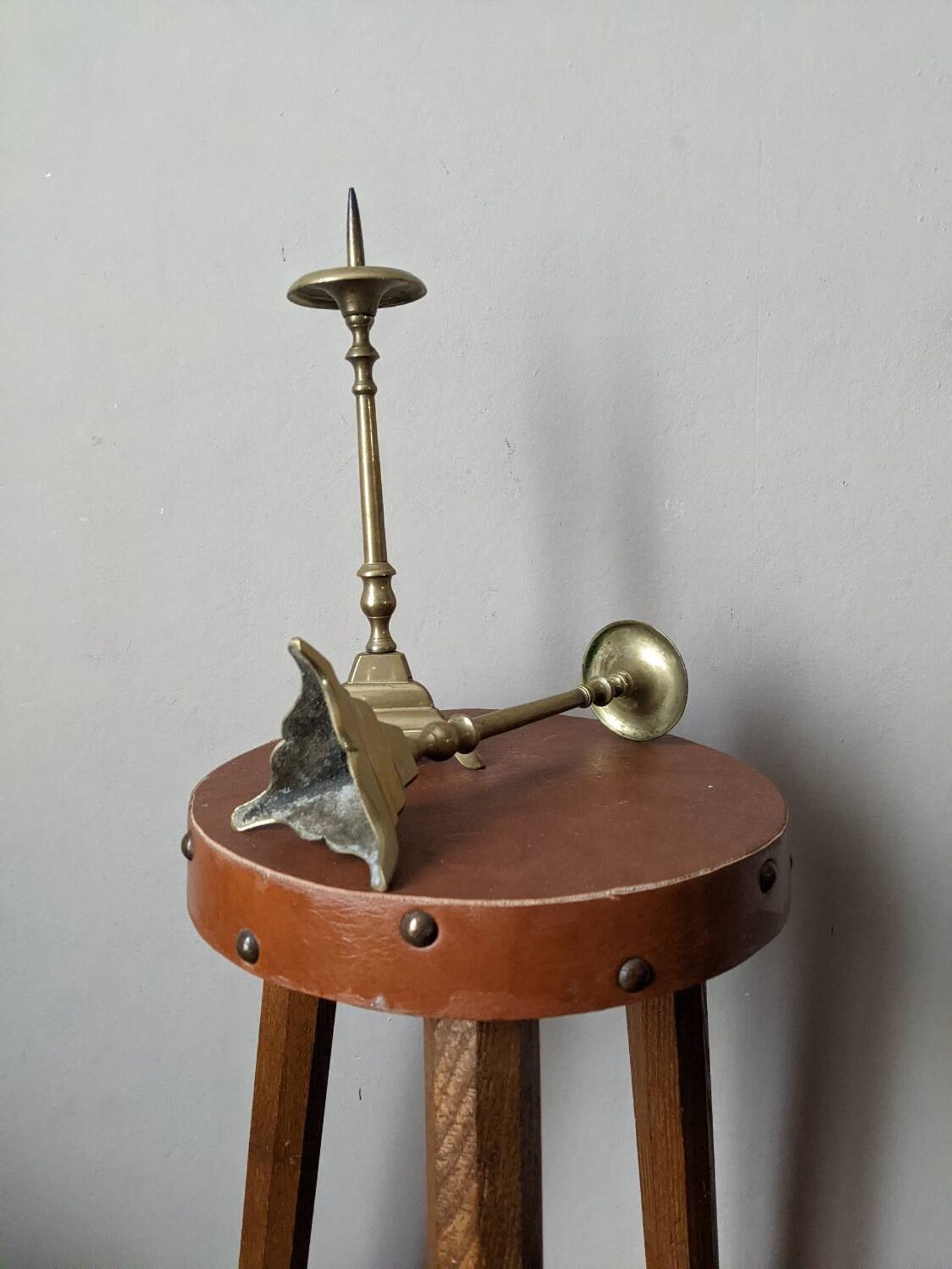 Pair of brass candlesticks, country bohemian Scandinavian style