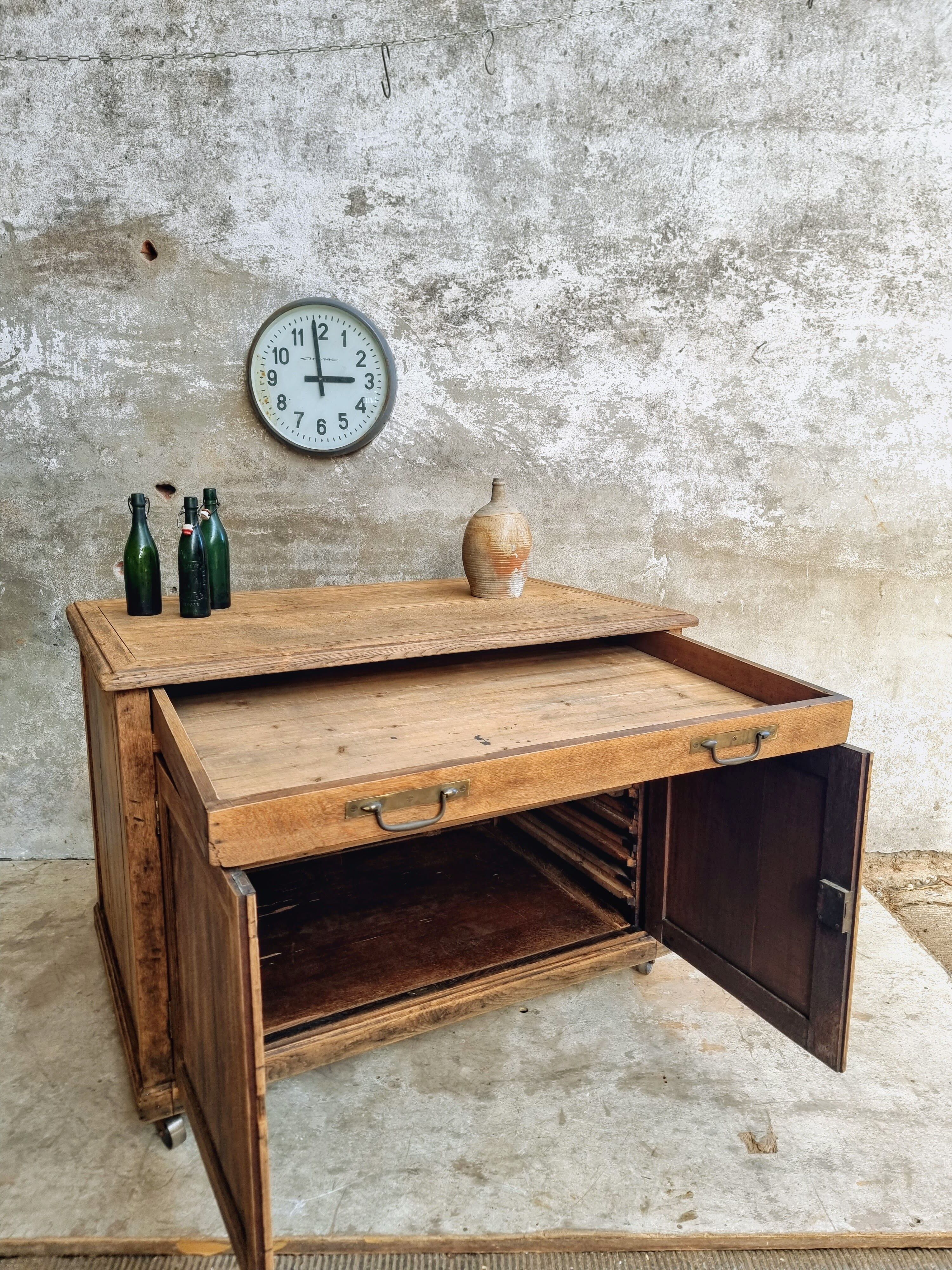 Old cabinet, workbench, kitchen island counter on casters