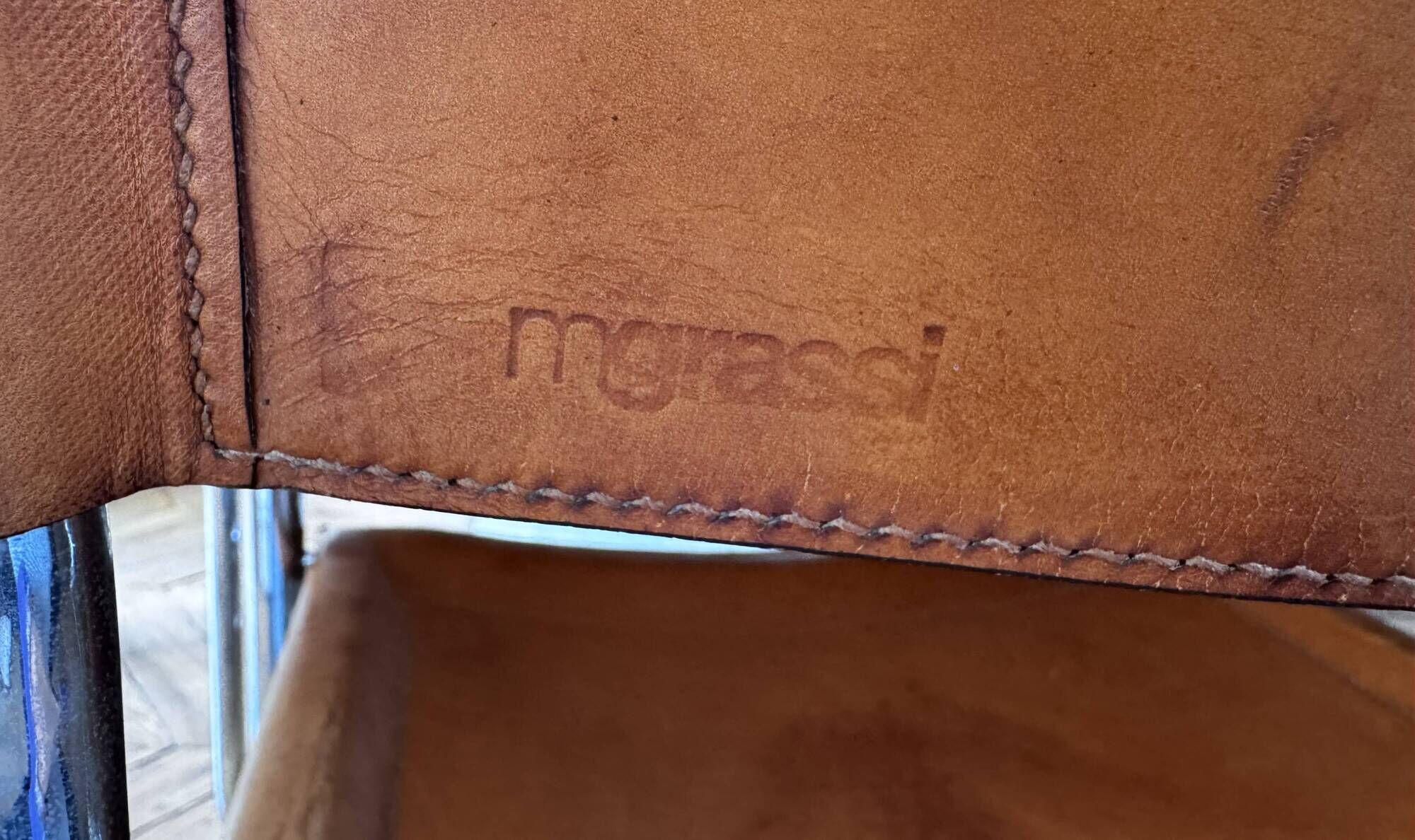 4 Matteo Grassi cantilever chairs in cognac leather