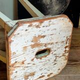 Workshop stool in antique patinated solid wood