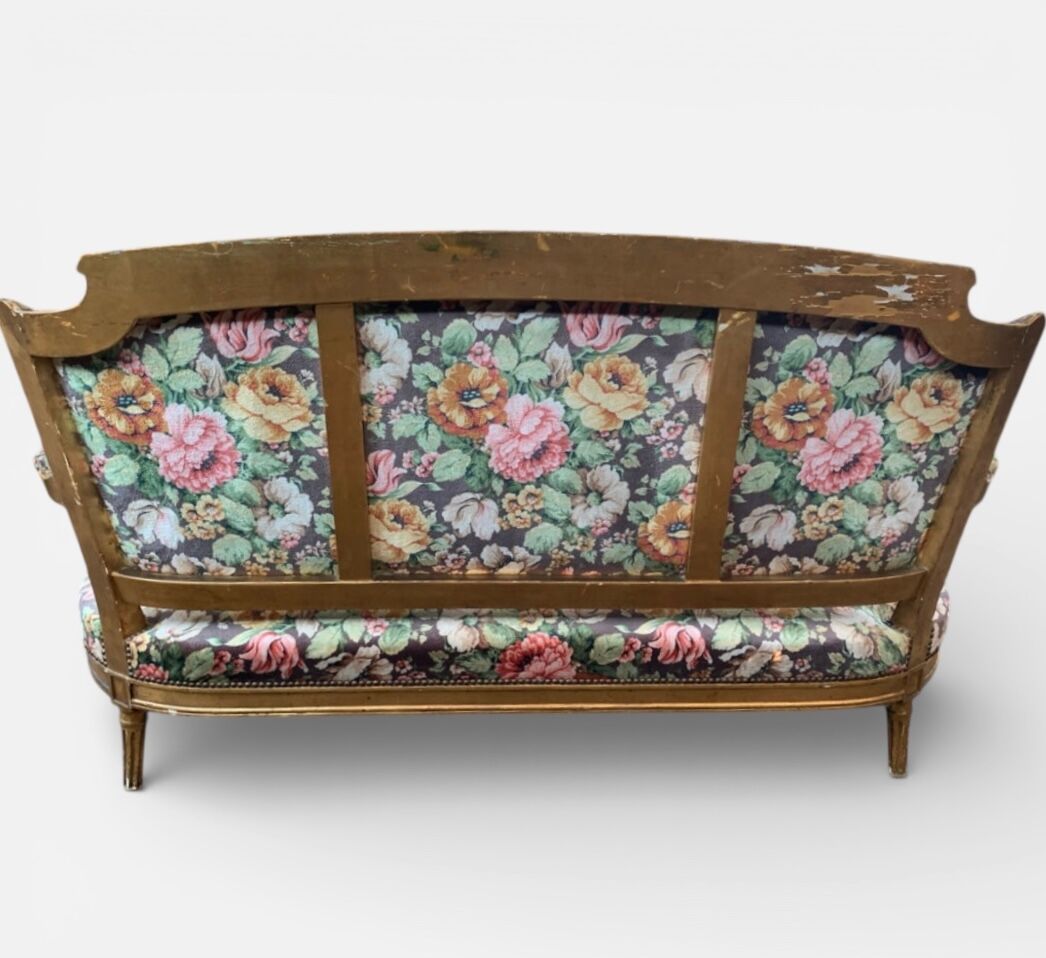 19th-century floral velvet bench