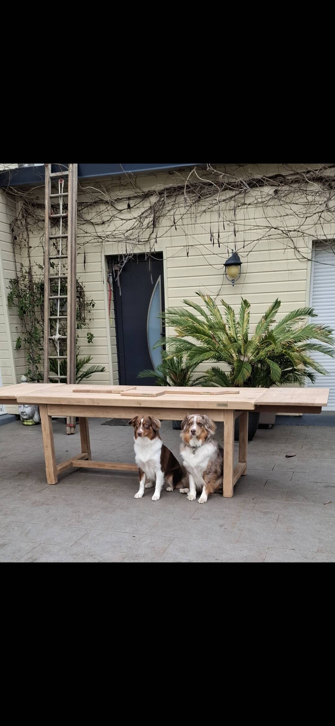 Renovated farmhouse table with extensions.