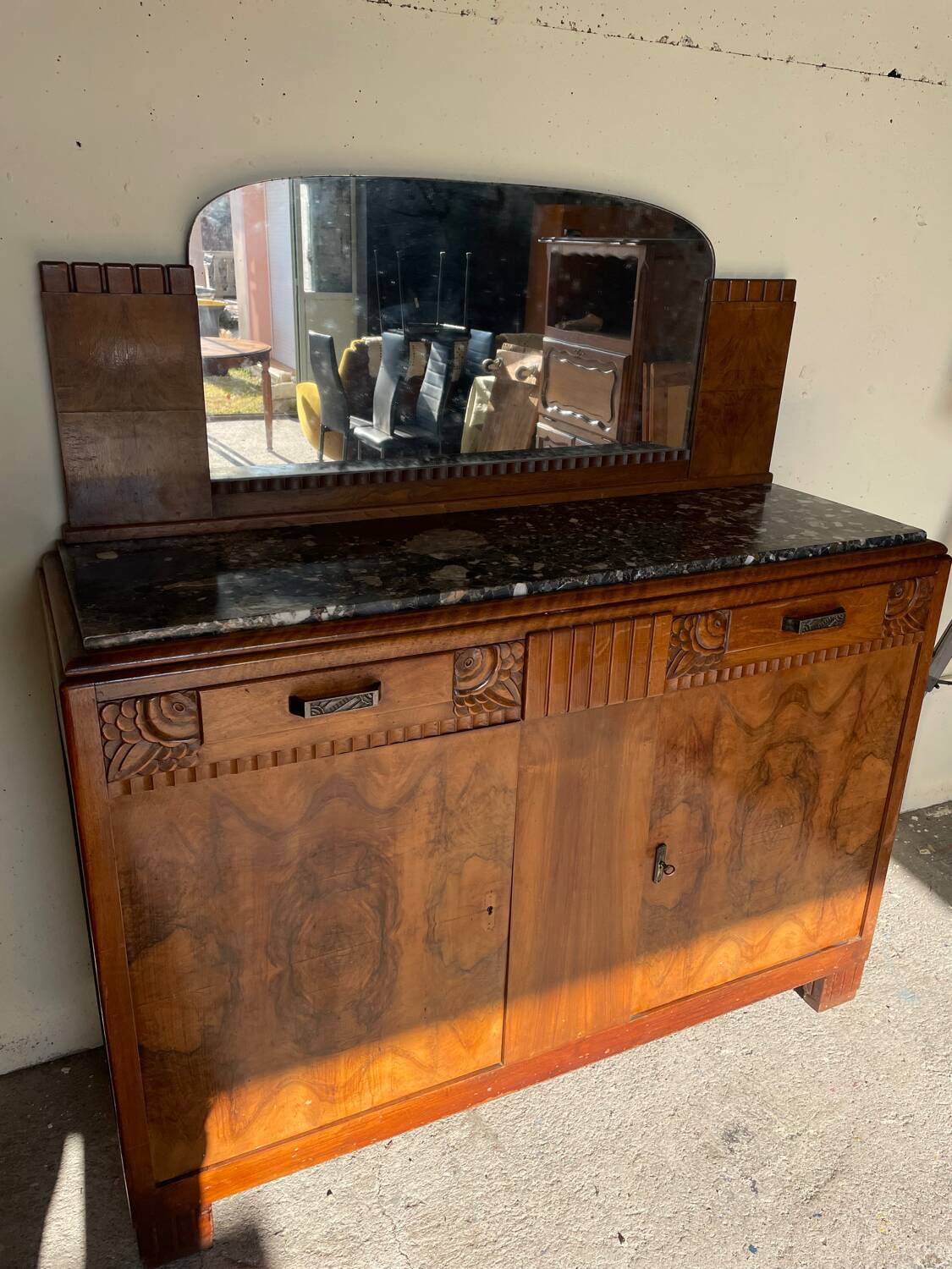 Vintage marble sideboard with mirror from the 1930s