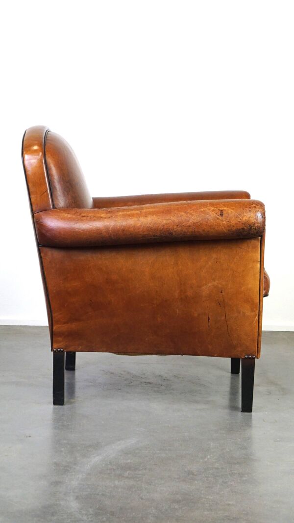 Fauteuil vintage en cuir de mouton/fauteuil design avec un look magnifique