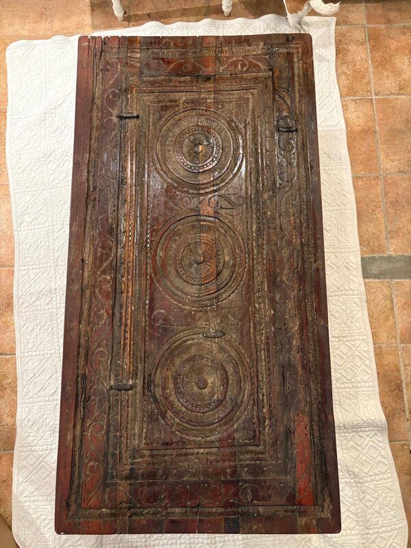 Table basse plateau porte indienne en bois teck
