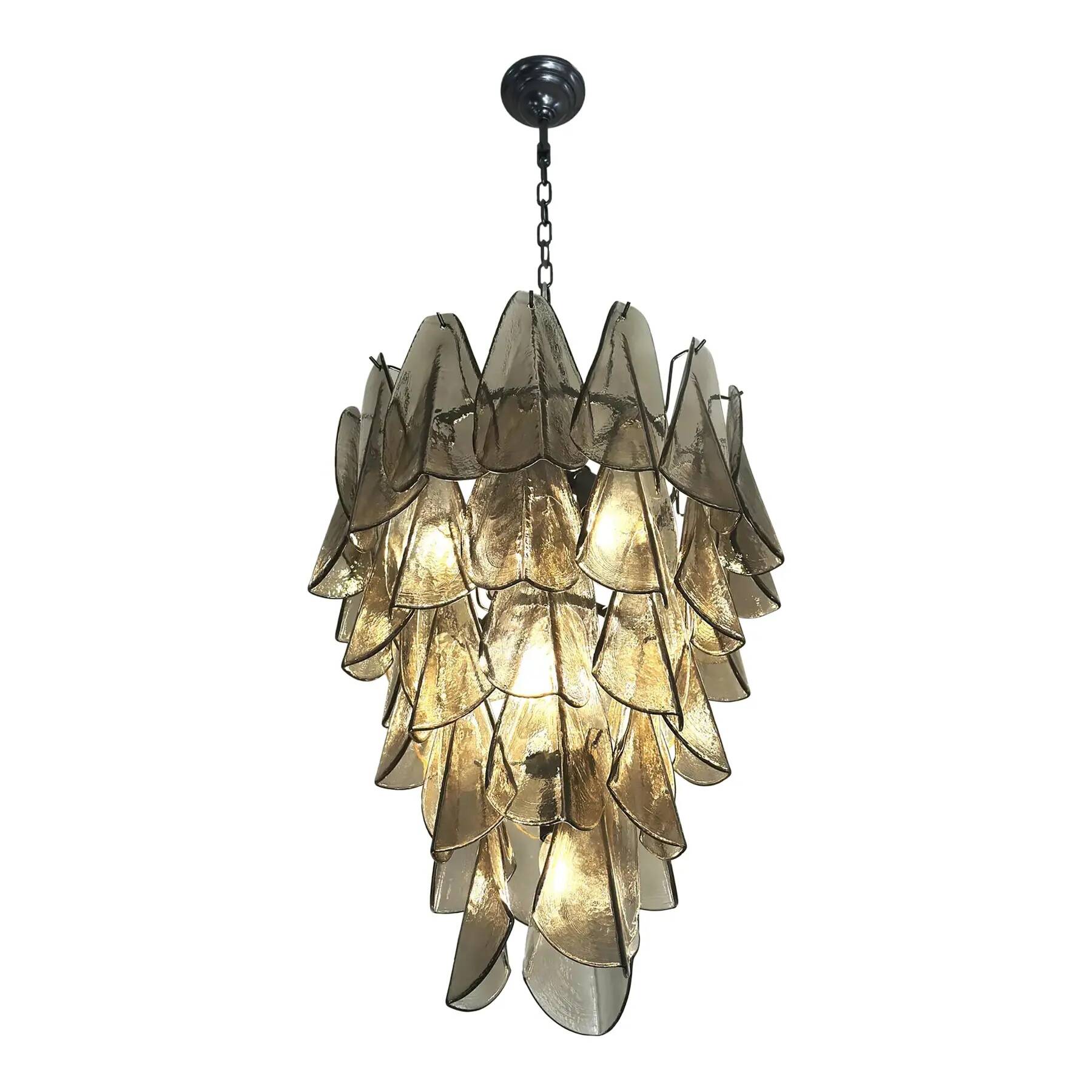 Smoked Fumé Murano Glass “Rondini” Cascade Chandelier, Modern Venetian Design