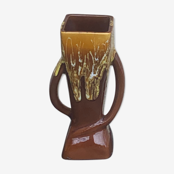 Vase en céramique émaillée flammée ocre design et vintage 1970