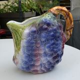 Old pitcher pitcher in slip shape vintage kitsch grape cluster