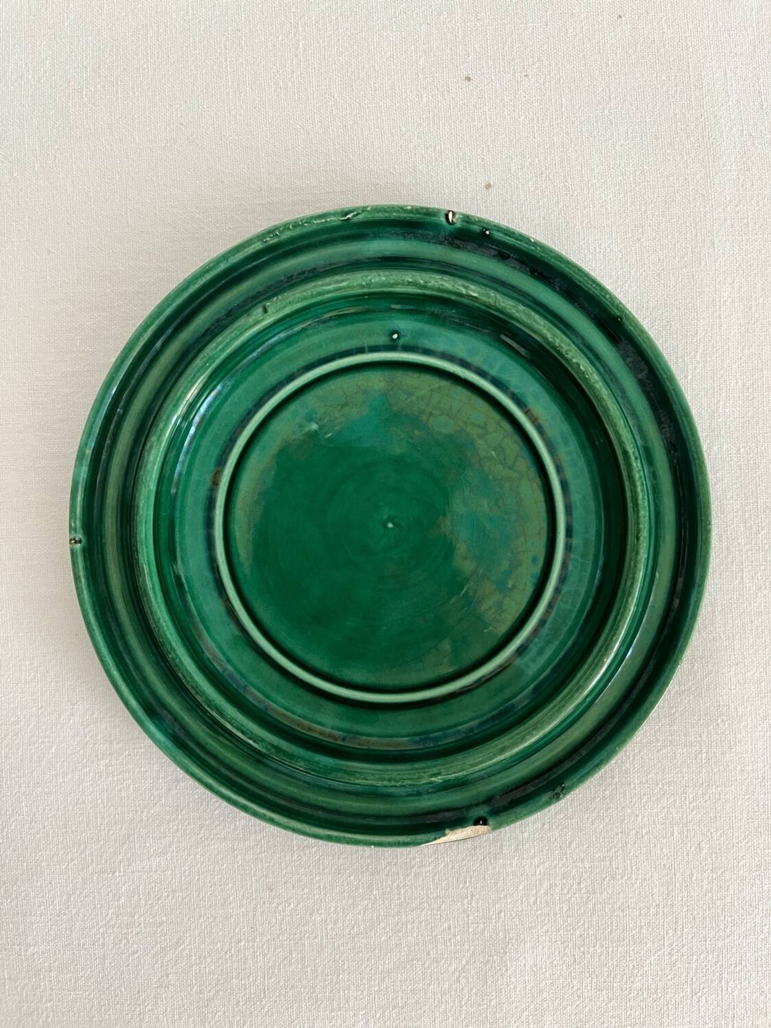 Dessous de bouteille vintage en céramique verte tressée