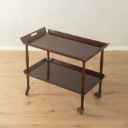 Classic serving trolley from the 1960s, solid Macoré frame with two Macoré veneer shelves and brass castors