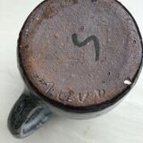 Signed grey-white artisanal stoneware cups and pot