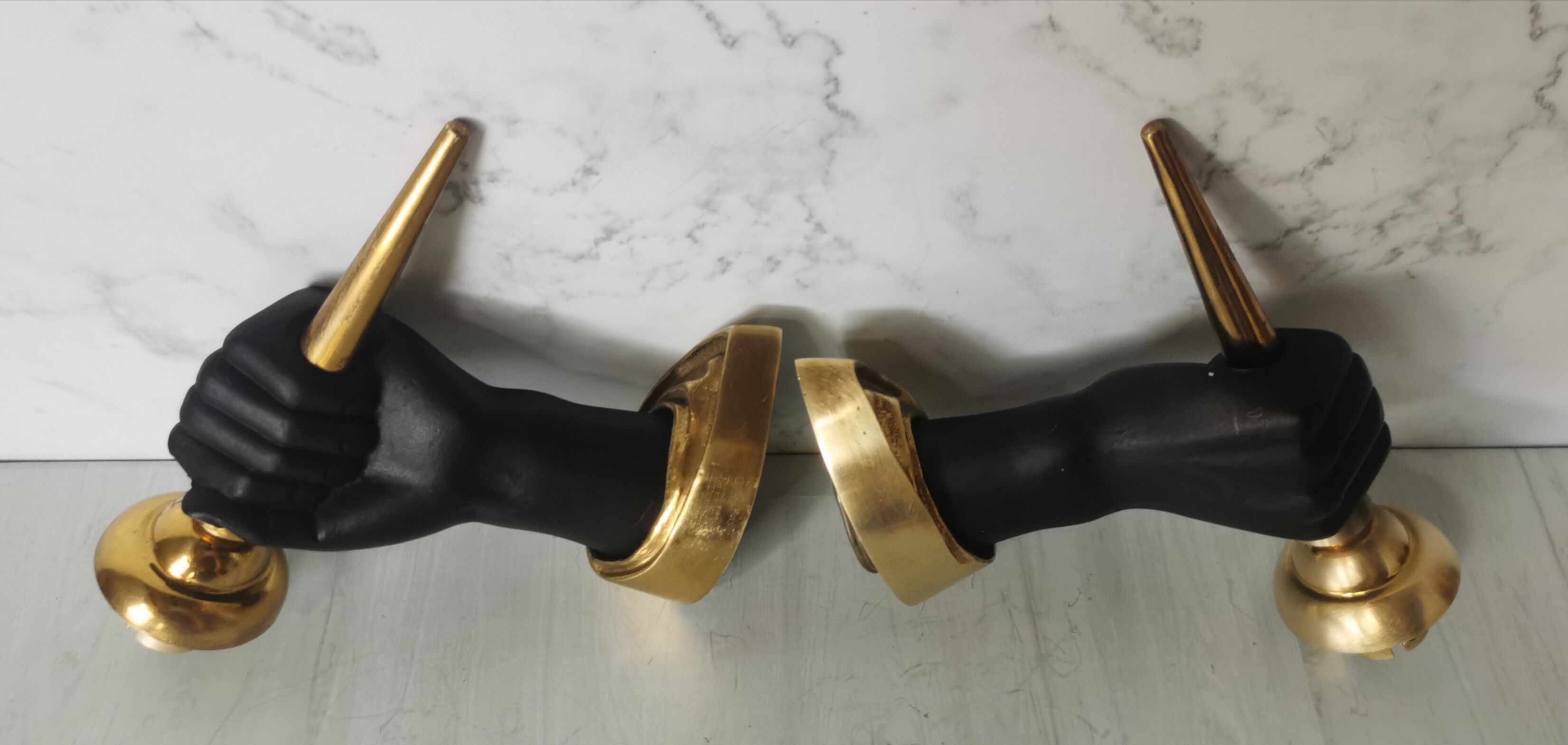 Pair of brass hand flare appliques