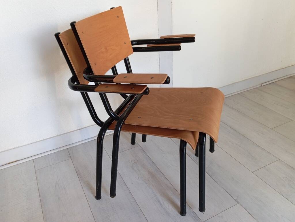 Pair of tubular metal armchairs 1954