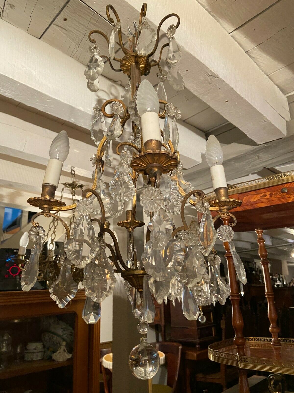 Cage chandelier with crystal tassels on bronze mount, Louis XV style