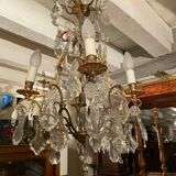 Cage chandelier with crystal tassels on bronze mount, Louis XV style