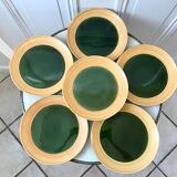 Set of 6 flat plates in green enamel ceramic salins model "capvern" years 60-70