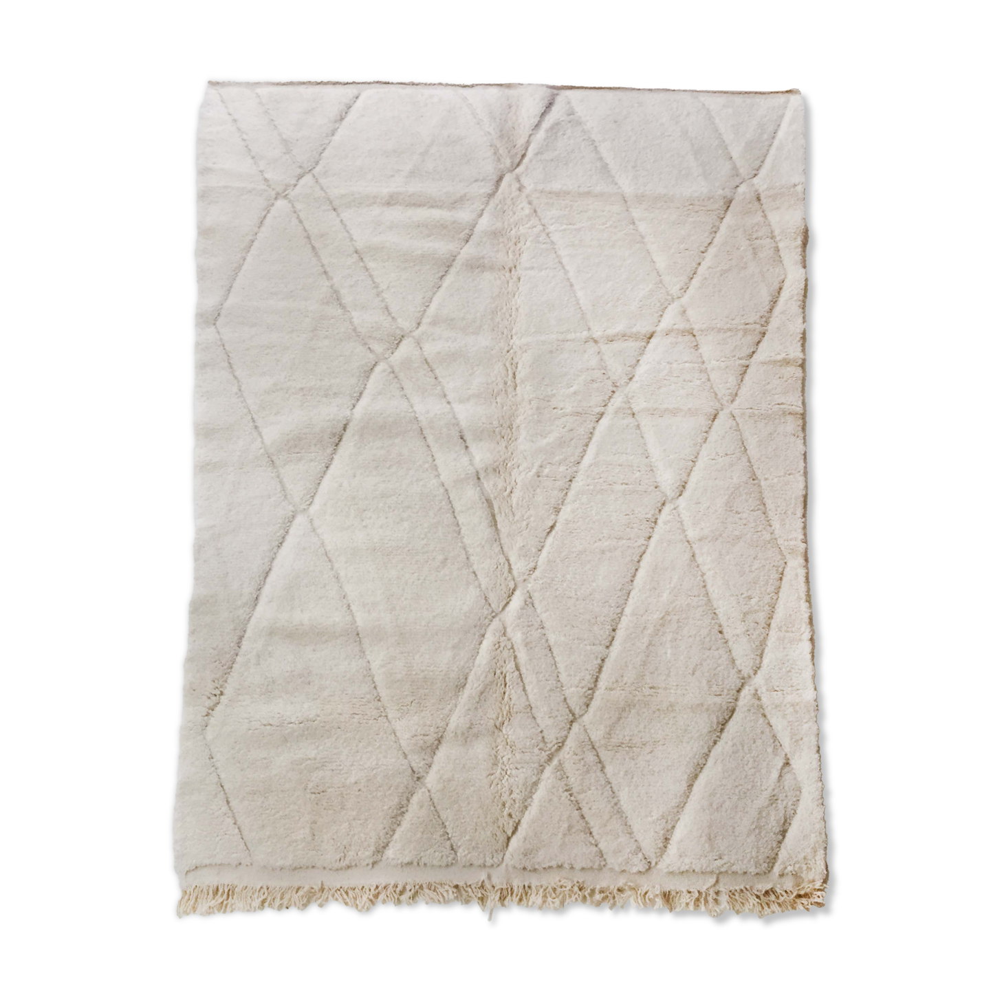 Moroccan Berber carpet blessed ouarain ecru plain with engraved diamonds 300x202cm