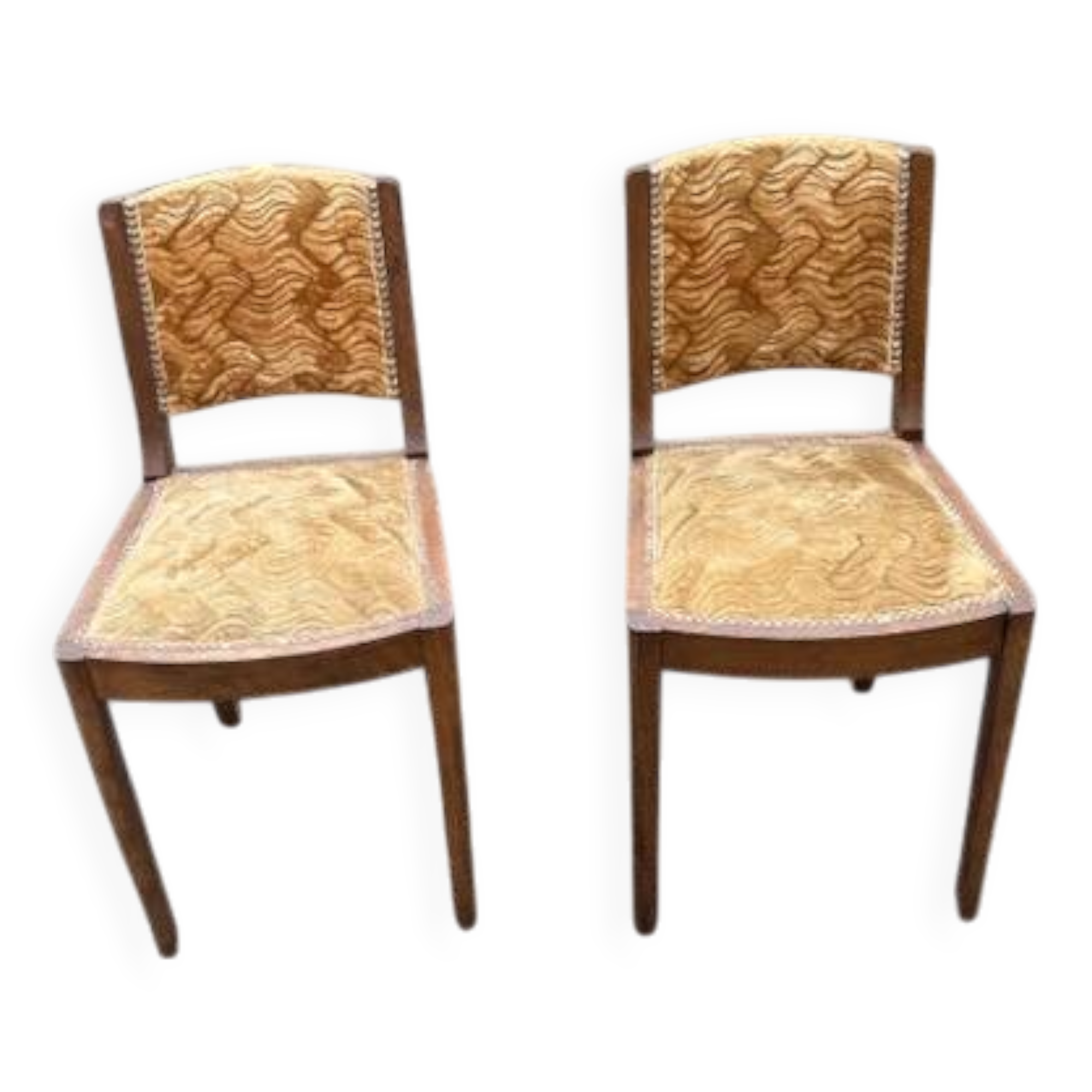 pair of beige velvet Art Deco / vintage chairs