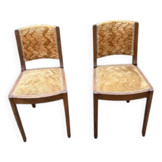 paire de chaises en velours beige Art Déco / vintage