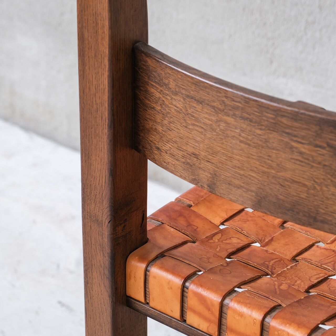 Set of Six Leather and Oak Mid-Century Dutch Dining Chairs