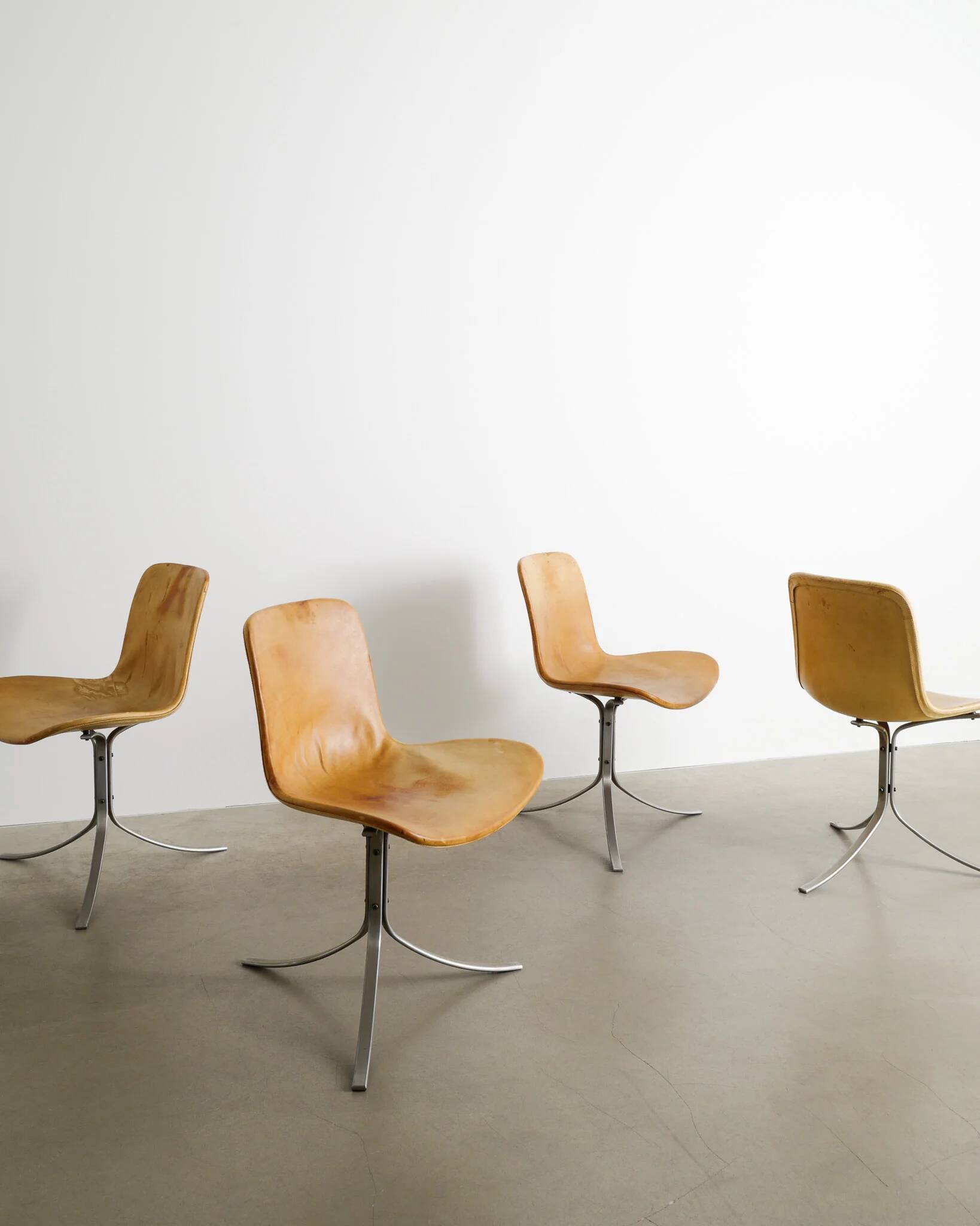 Set of 4 Leather Poul Kjaerholm PK-9 Dining Chairs by Fritz Hansen, 1990s