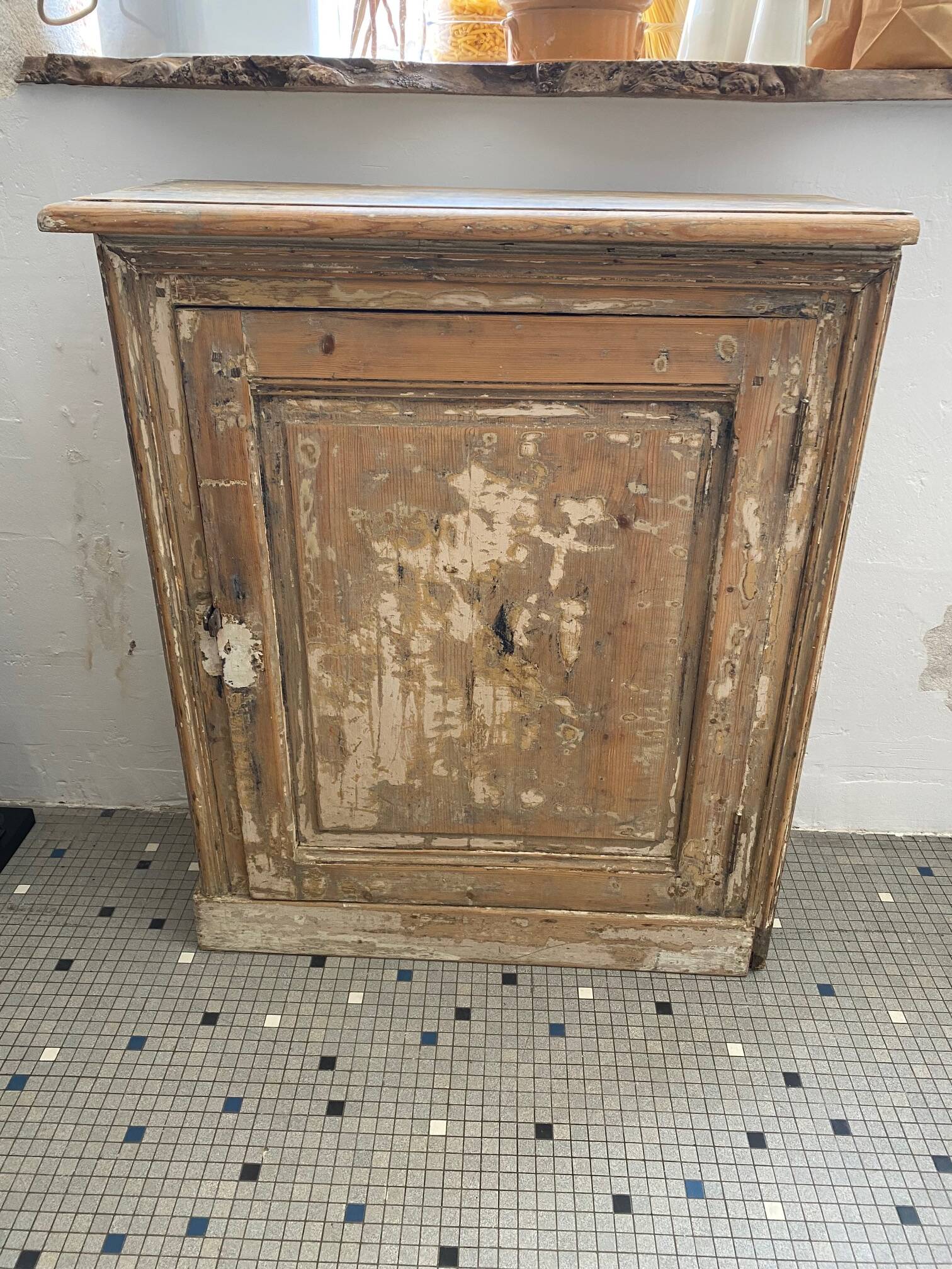 One-door stripped pine sideboard