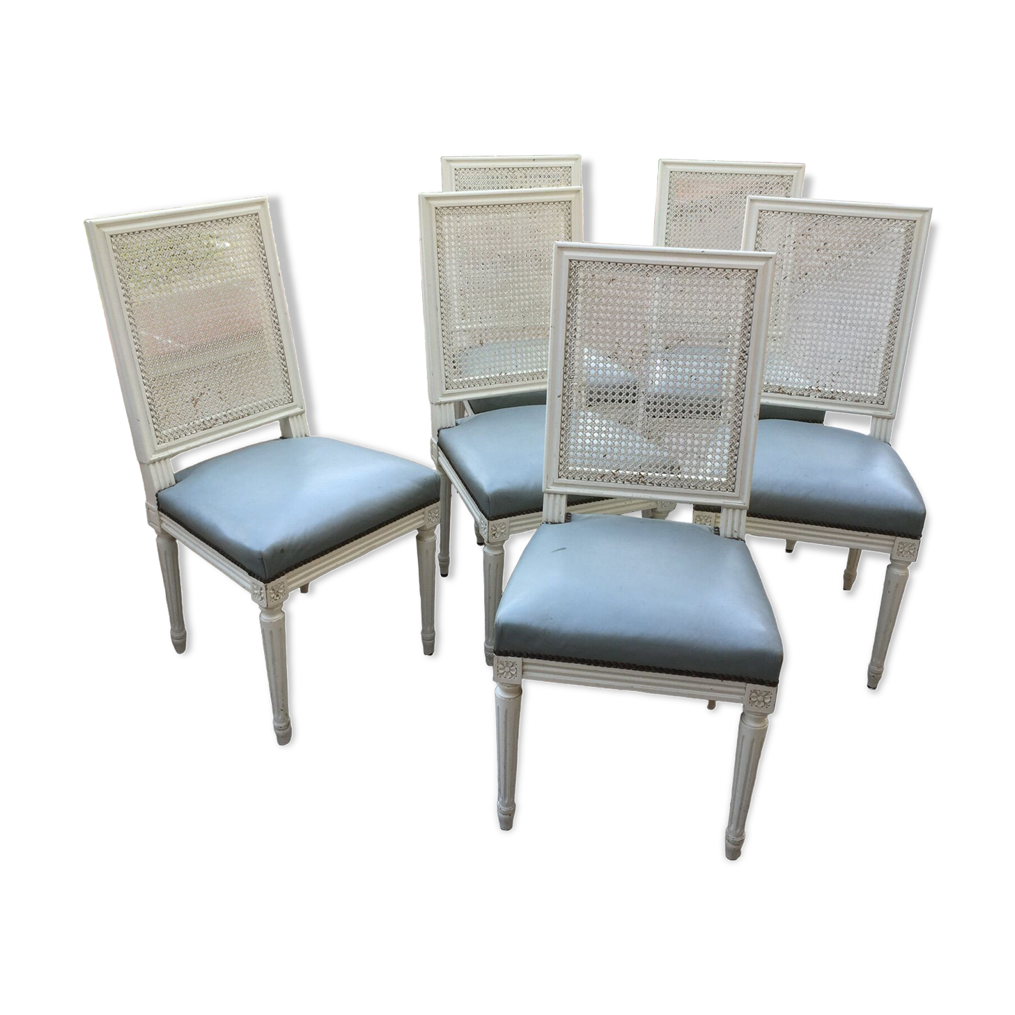 6 Louis XVI style chairs with canned back and leather seat