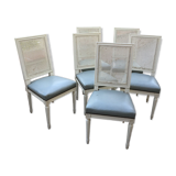 6 Louis XVI style chairs with canned back and leather seat