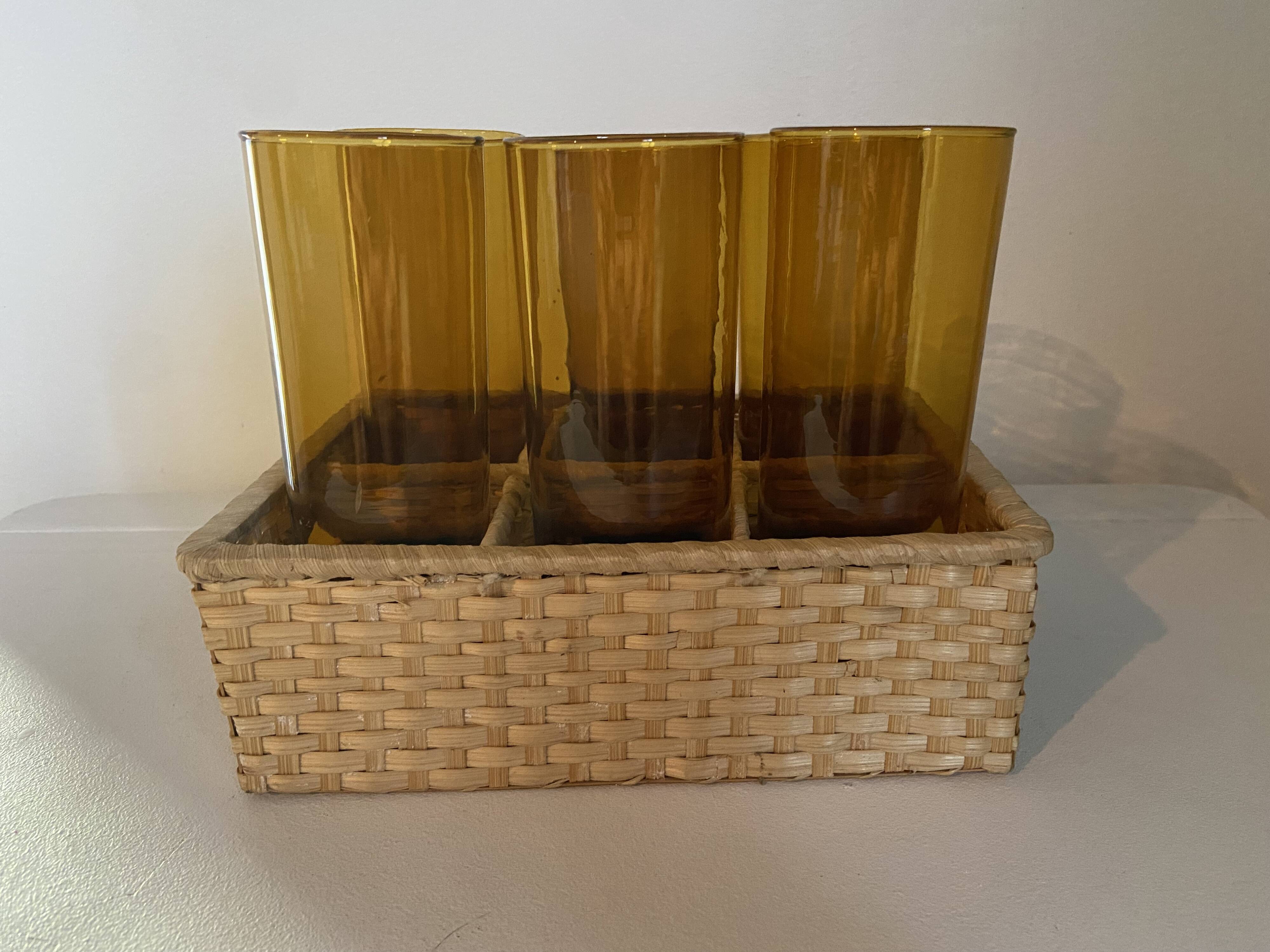 Vintage amber blown glass orangeade set