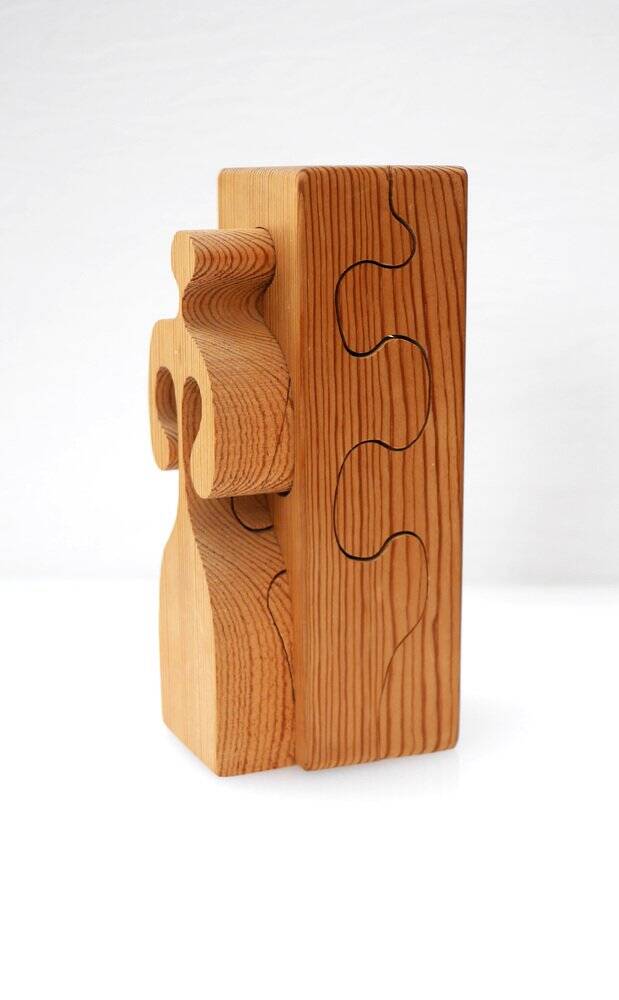 Puzzle in wood sculpture by Gunnar Kanevad for Gamla Linköping, Sweden, 1962.