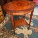 Oval pedestal table with a drawer and a tablet decorated inlaid Louis XVI style
