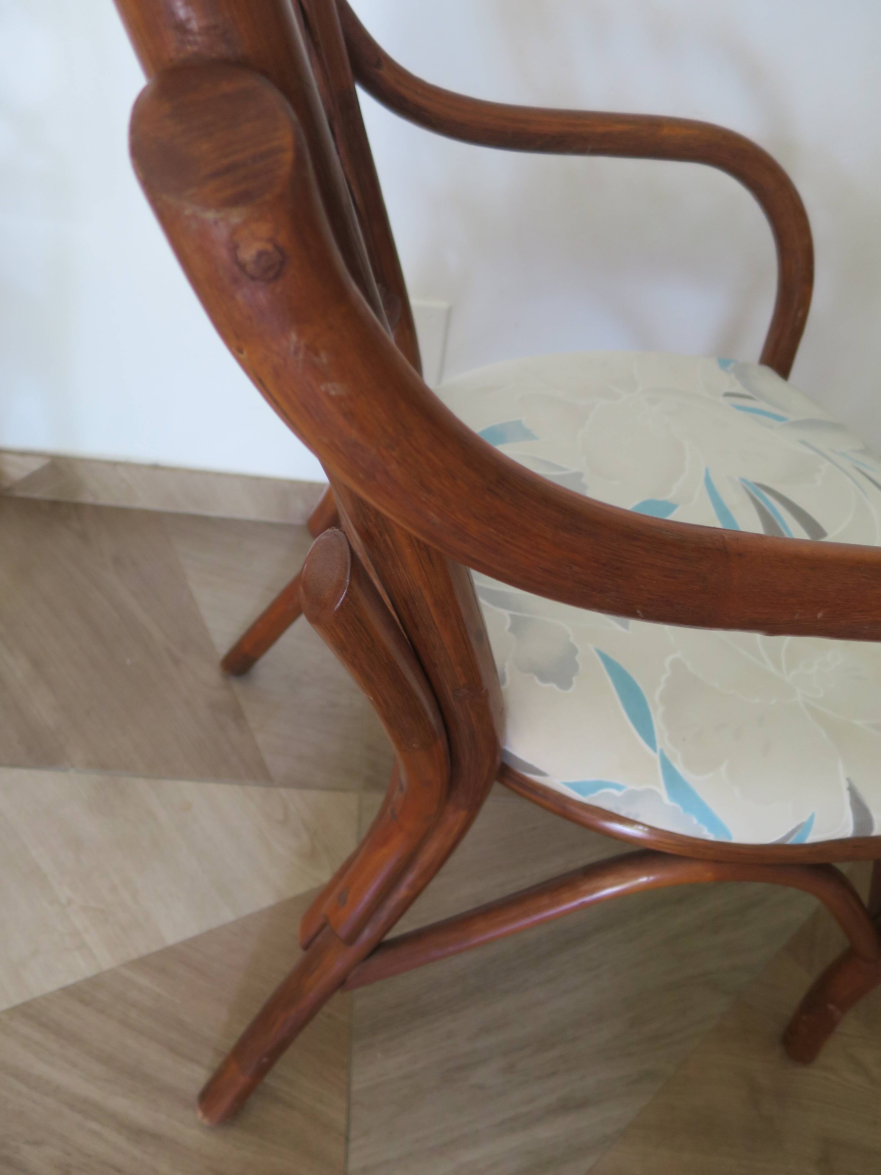 Vintage lot of 2 woven bamboo rattan armchairs - Curved wood - 1980s