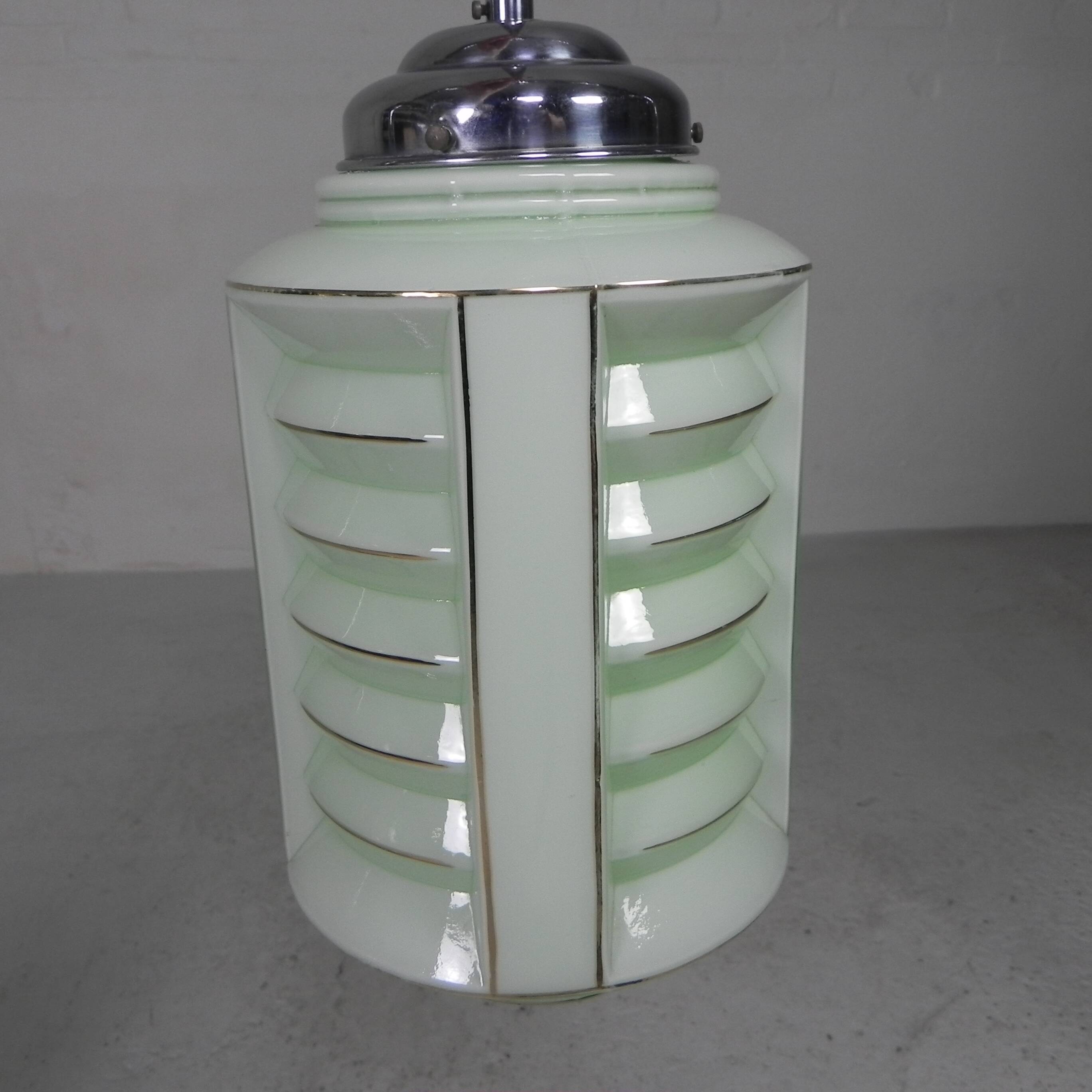 Art Deco pendant lamp with glass lantern shade, 1930s