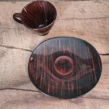 Mid century french set of two cups with their saucers, faïence salins, model bahamas
