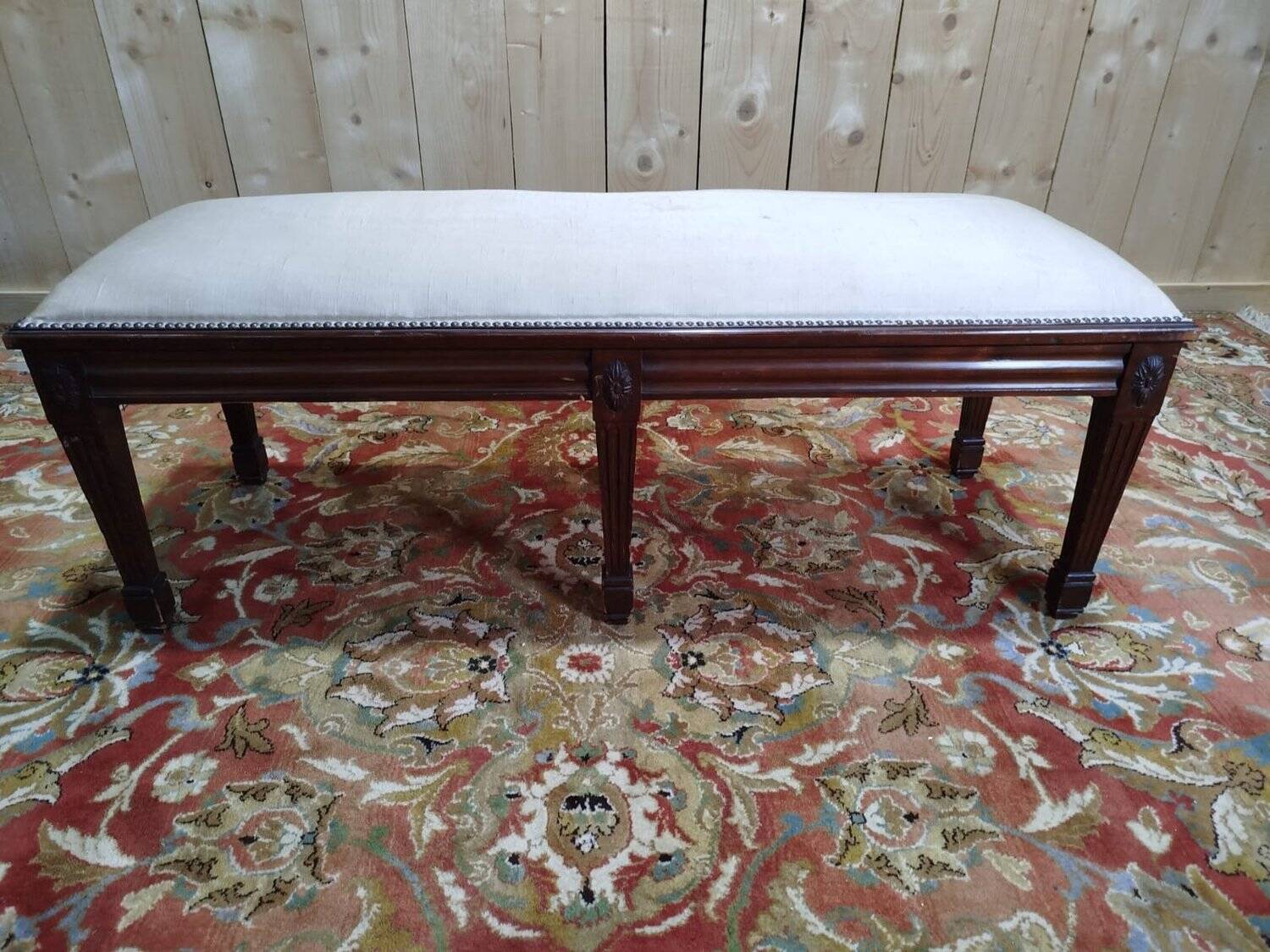 Ban - Banquette de piano à 6 pieds en tissu de style Louis XVI