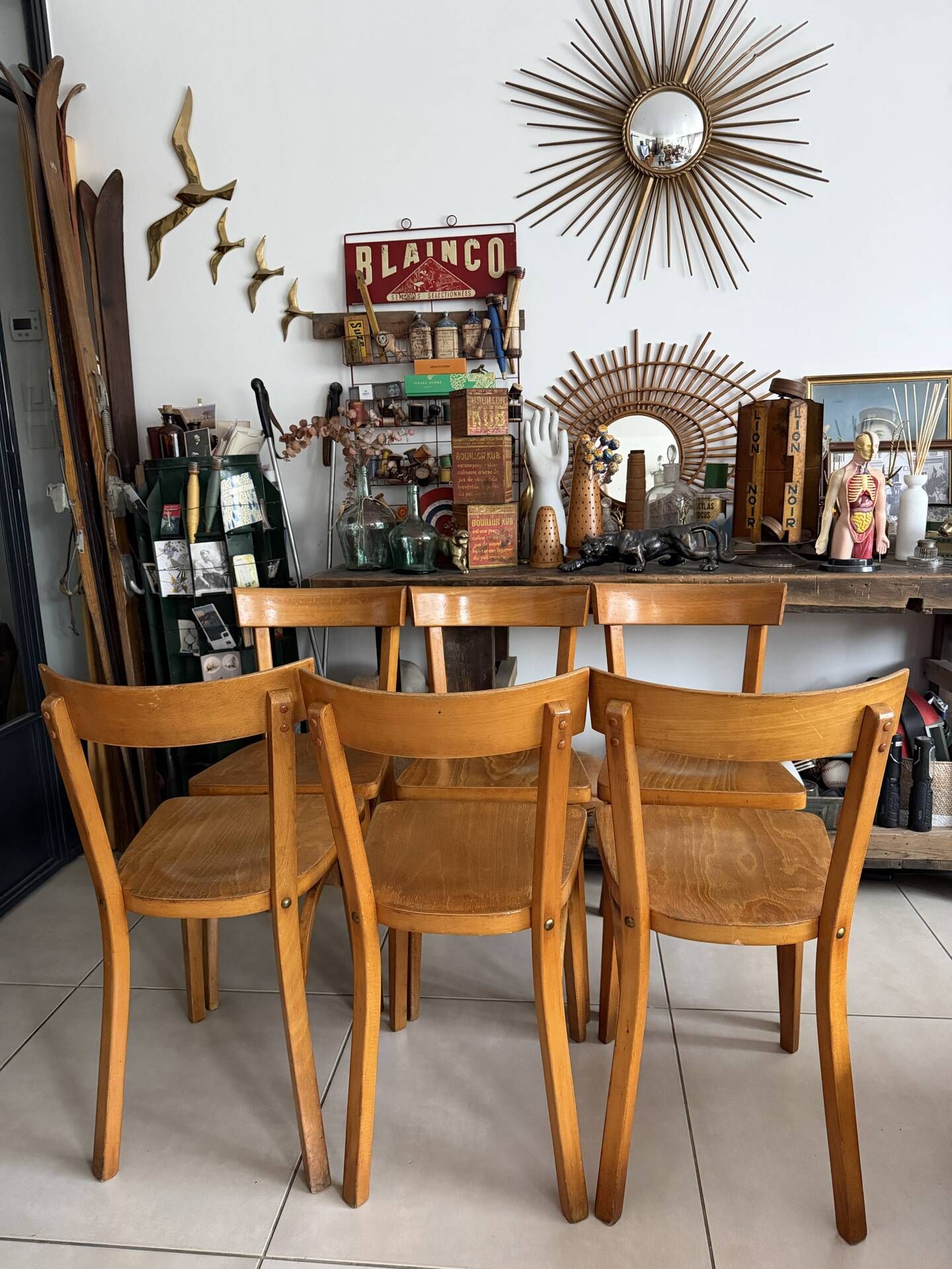 Set of 6 vintage wooden bistro chairs by Baumann