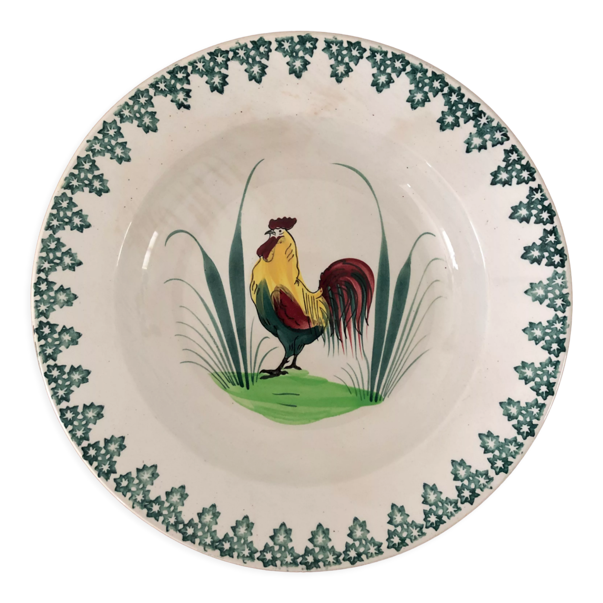 Hollow porcelain dish with rooster pattern