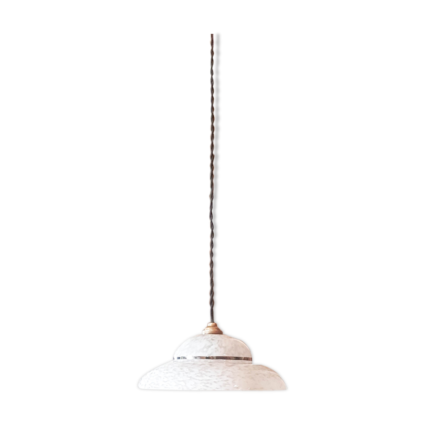 White opaline glass Clichy lamp, vintage pendant light