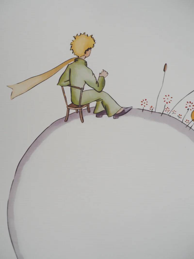 Antoine de Saint-Exupéry: The Little Prince watches the sunset, lithograph.