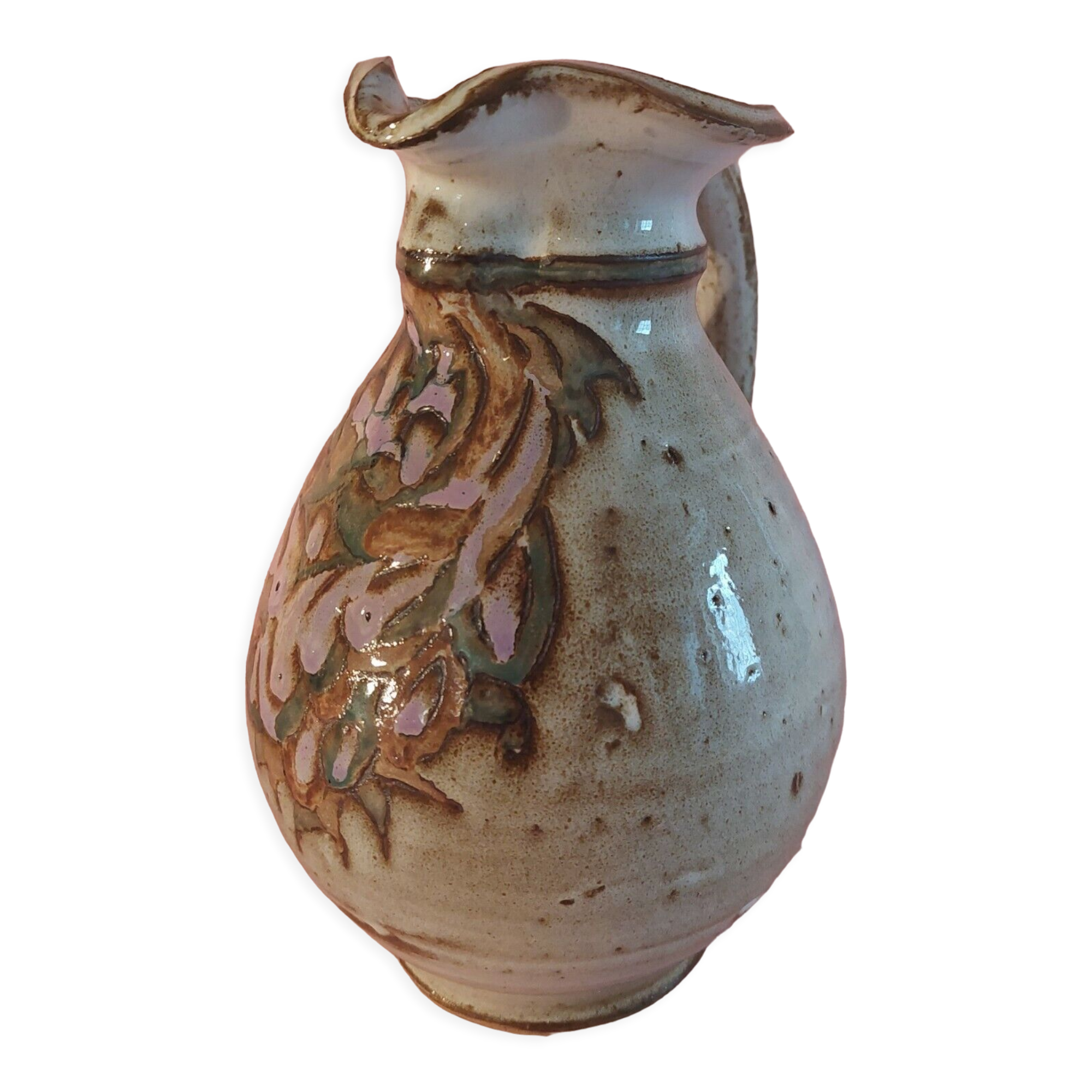 Glazed terracotta pitcher signed Pierrette XXth