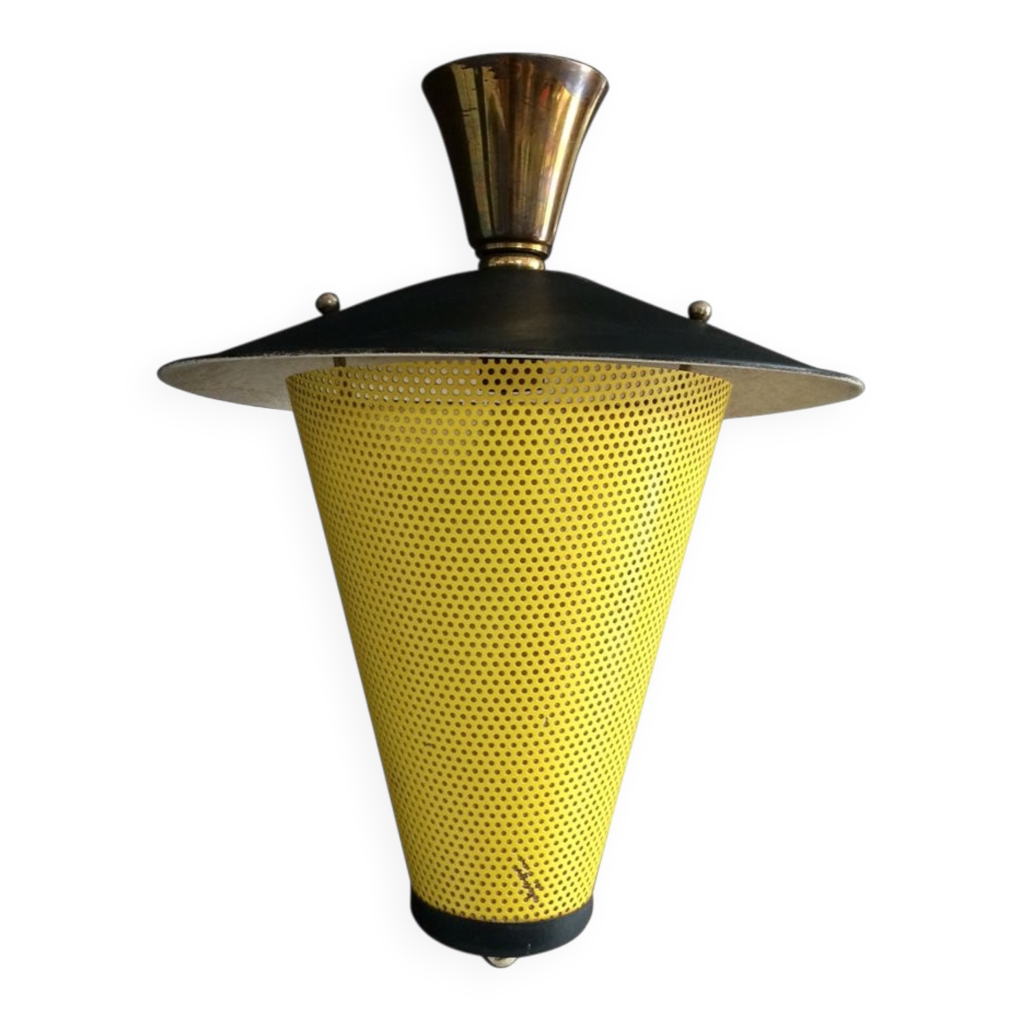 French lantern pendant lamp in the style of Mathieu Mategot, 1950s
