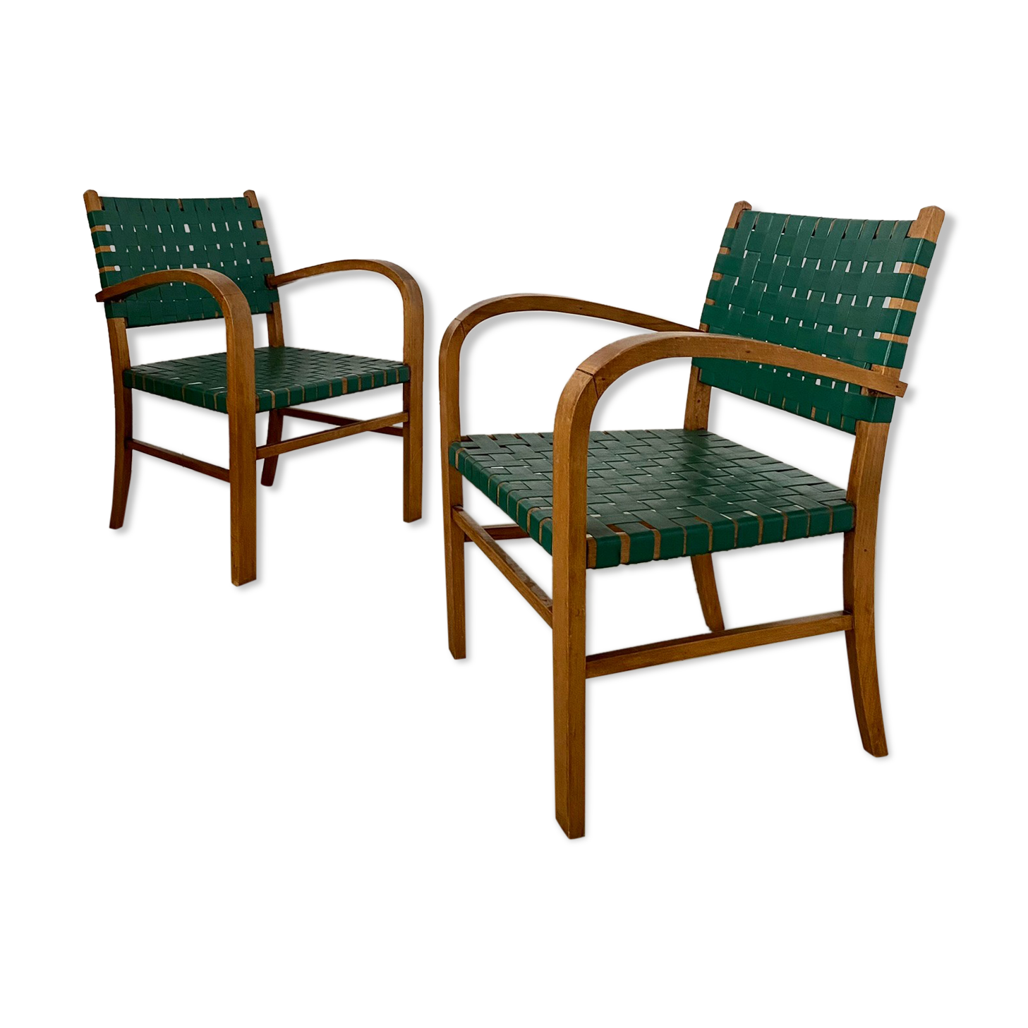 2 armchairs bridge vintage year 50 wood and vinyl