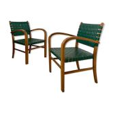2 armchairs bridge vintage year 50 wood and vinyl