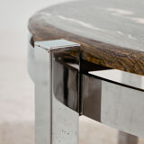 Coffee table with a stone top.